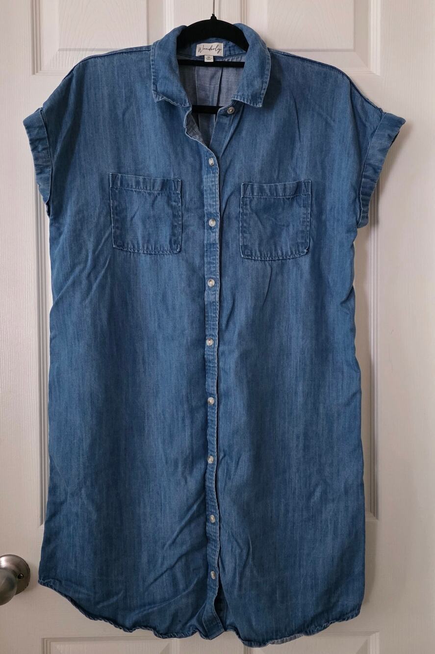 Wonderly Chambray 100% Lyocell Blue Button-front Dress Size Medium